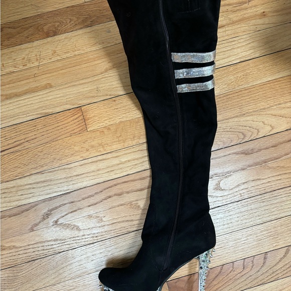 Lady Couture Club Color black knee high chrome spike platform cosplay boots 9 - Picture 5 of 10